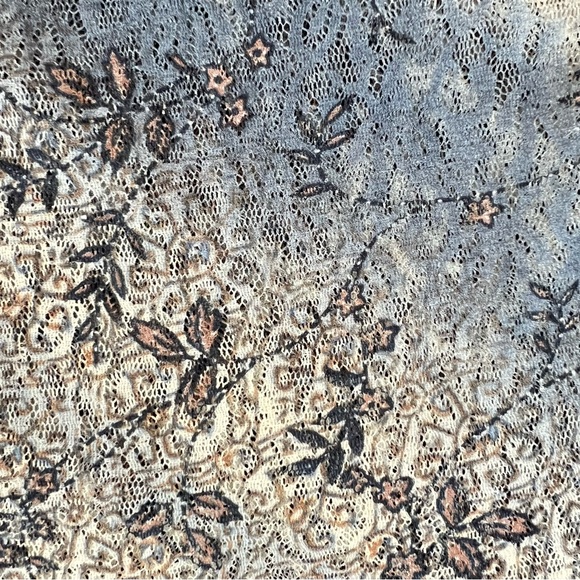 Sheer Lace Blouse, Floral Mesh, Bell Sleeve, Blue Grey & Brown Romantic Vintage - Picture 4 of 15